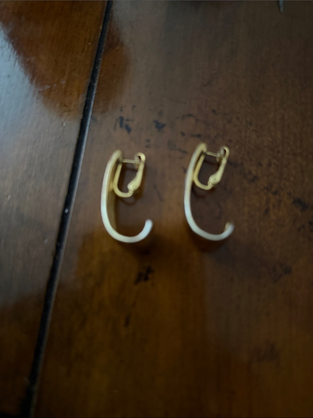Gold Crescent Hoop Earrings with White Enamel Accent
